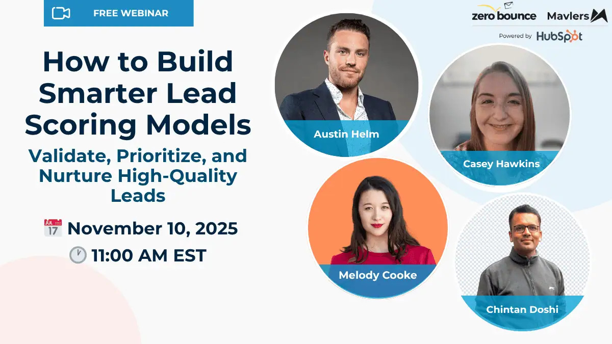 Webinar en vivo: Cómo crear modelos de puntuación de leads más inteligentes el 10 de noviembre de 2025 a las 11 AM EST, presentado por Austin Helm, Melody Cooke, Casey Hawkins y Chintan Doshi.